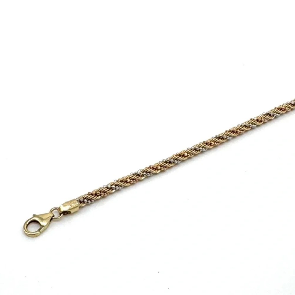 14k Tri Color Gold, 3MM Diamond Cut Rope Bracelet